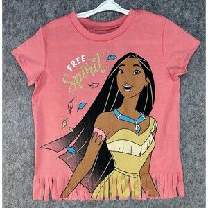 Disney Princess Pocahontas Fringed Pink T Shirt Free Spirit Girls Size 6